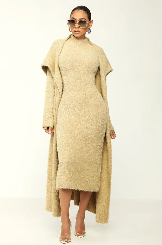 TWO PCS CARDIGAN DRESS SET