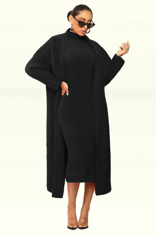 TWO PCS CARDIGAN DRESS SET