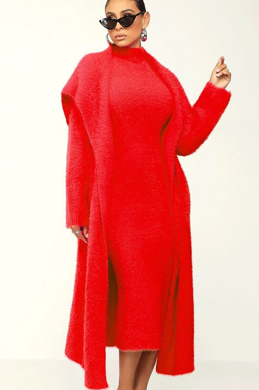 TWO PCS CARDIGAN DRESS SET