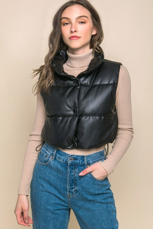 Faux Leather puffer With Snap Button