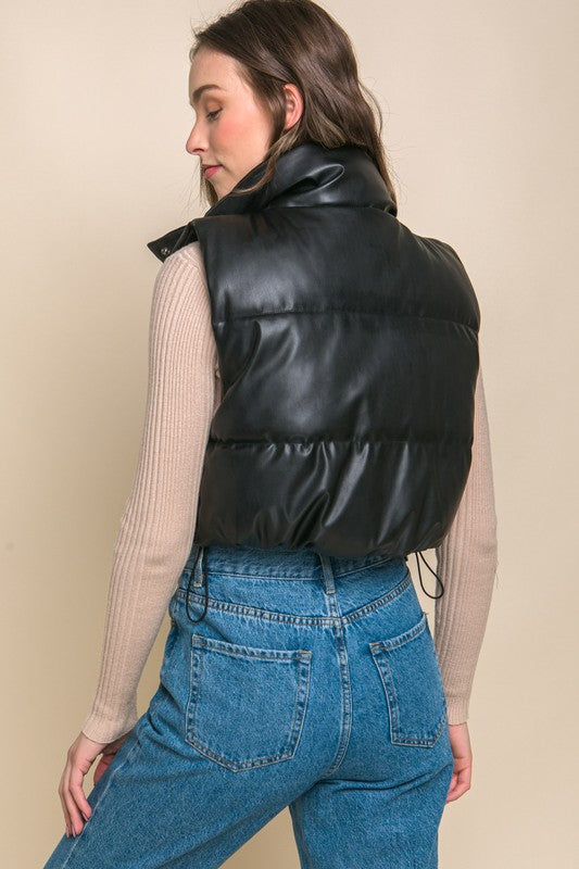 Faux Leather puffer With Snap Button