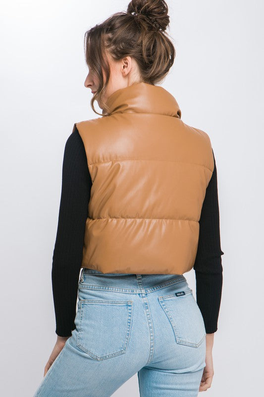 Faux Leather puffer With Snap Button