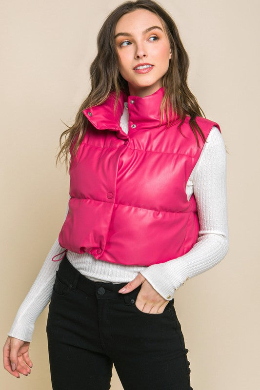 Faux Leather puffer With Snap Button