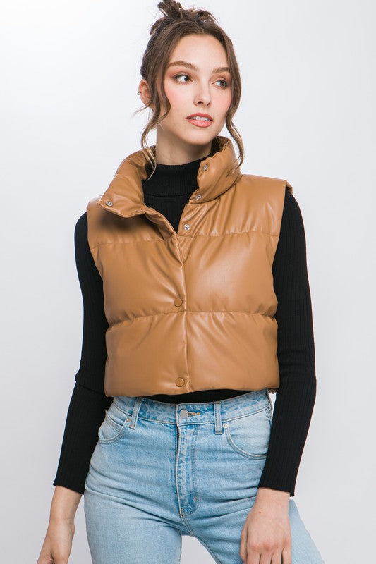 Faux Leather puffer With Snap Button