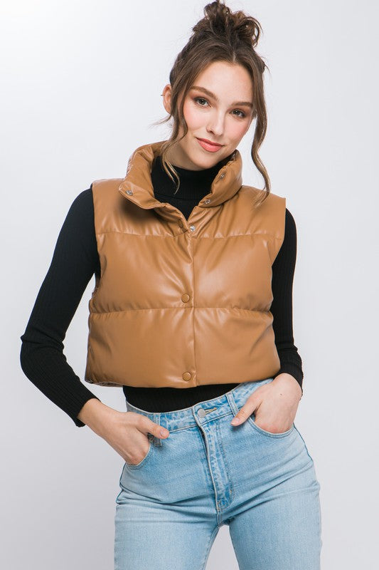 Faux Leather puffer With Snap Button