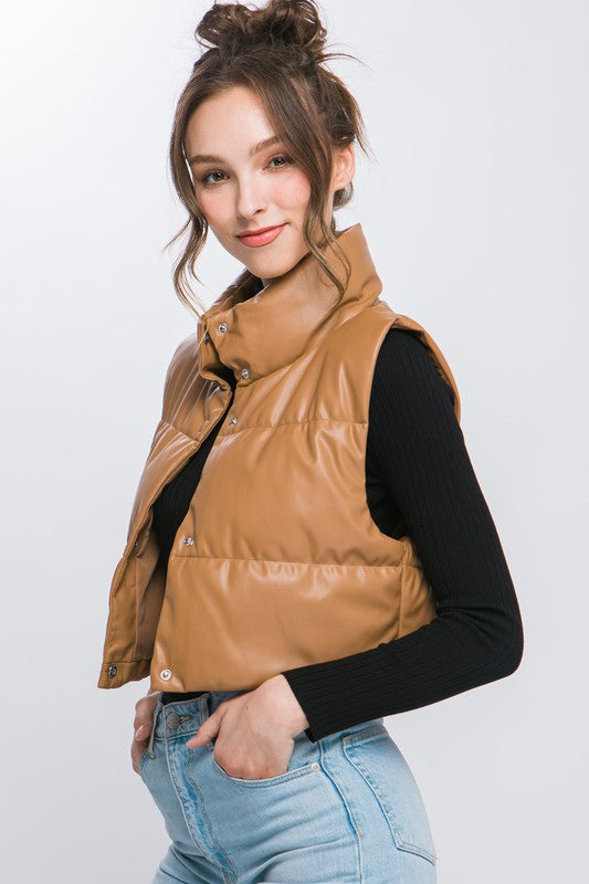 Faux Leather puffer With Snap Button