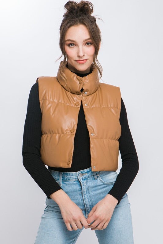 Faux Leather puffer With Snap Button