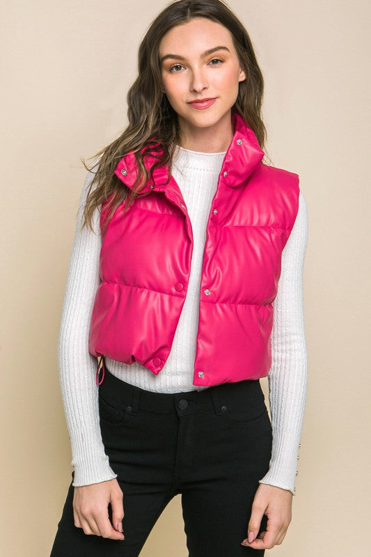 Faux Leather puffer With Snap Button