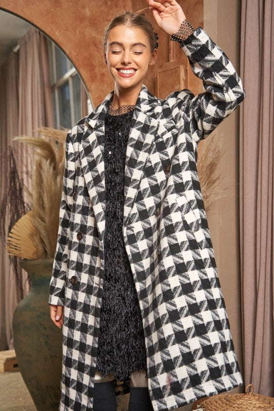 Textured Knit Tweed Double Button Coat