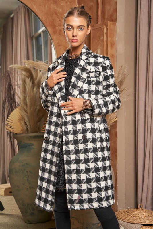 Textured Knit Tweed Double Button Coat